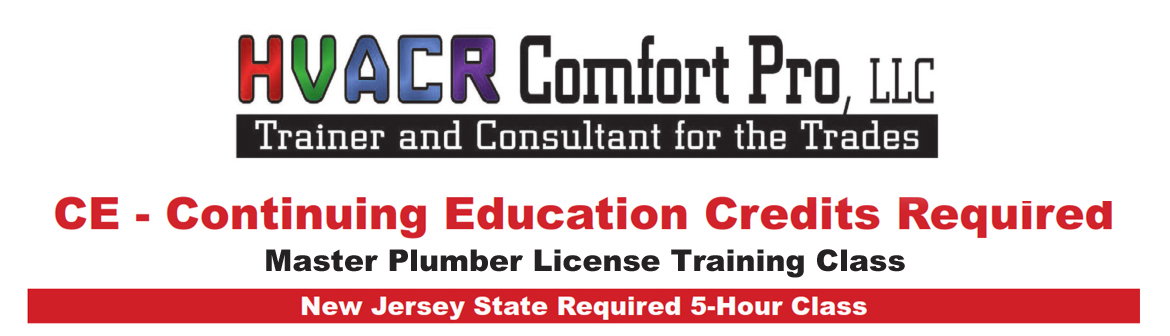 NJ Master Plumber Required CE Training